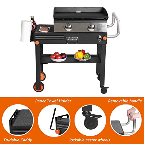 Portable Blackstone Griddle Stand Grill Table 17"/22" Grill Cart Pizza Oven Stand Outdoor Universal Foldable BBQ with Wheels Double Shelf Caddy Cooking Camping Tailgating C78006