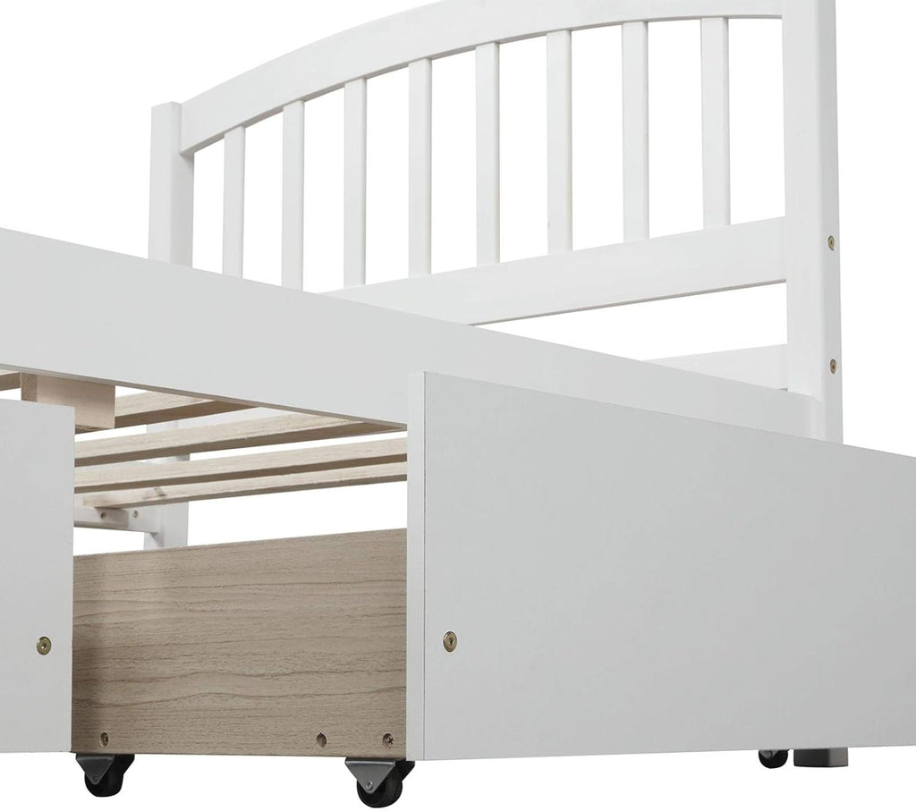 White 79.5x41.8x37.4 inches Platform Double Bed Frame with Two Drawers and Headboard J324