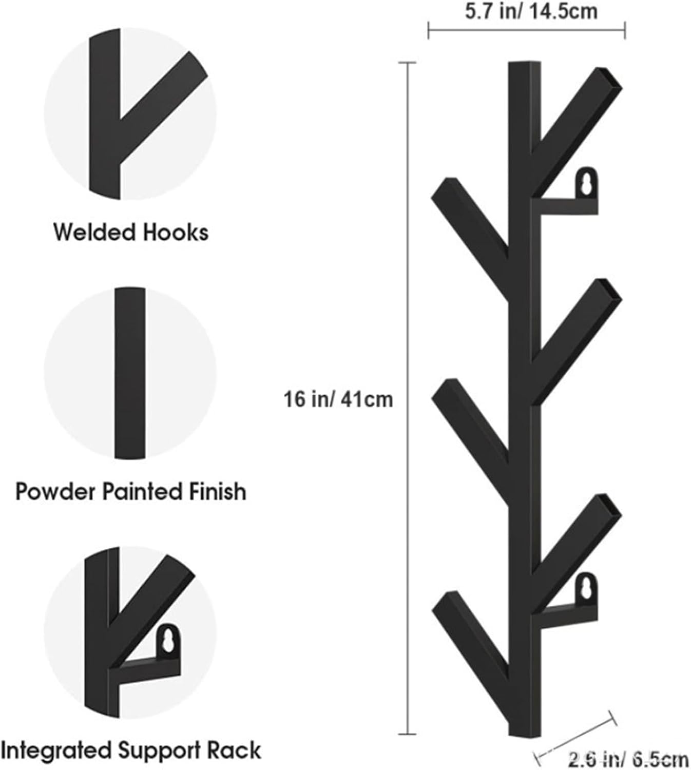 2 Pack Matte Black Metal Coat Rack E792518