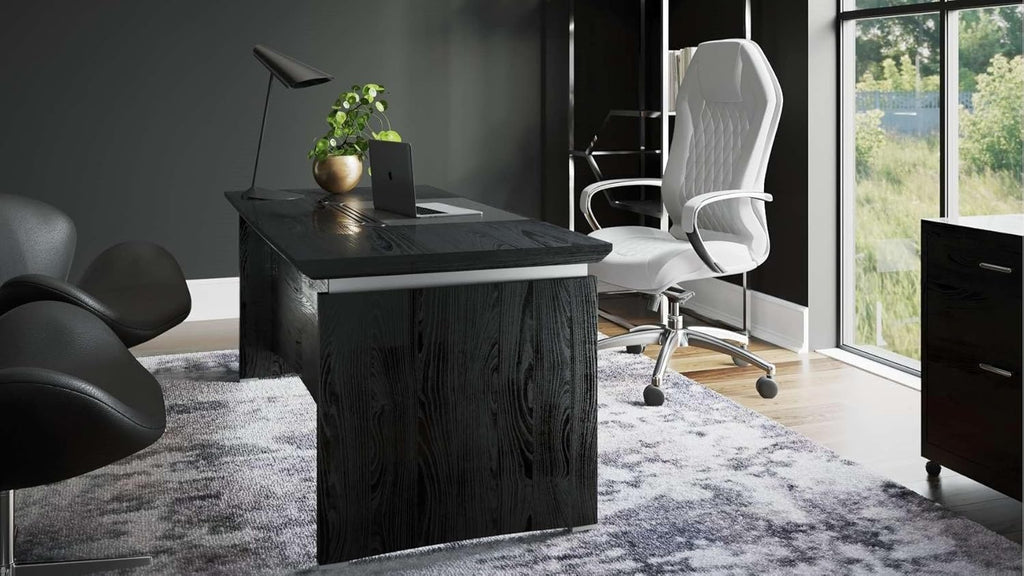 Black Oak Wood Desk with Leather Writing Pad B97868