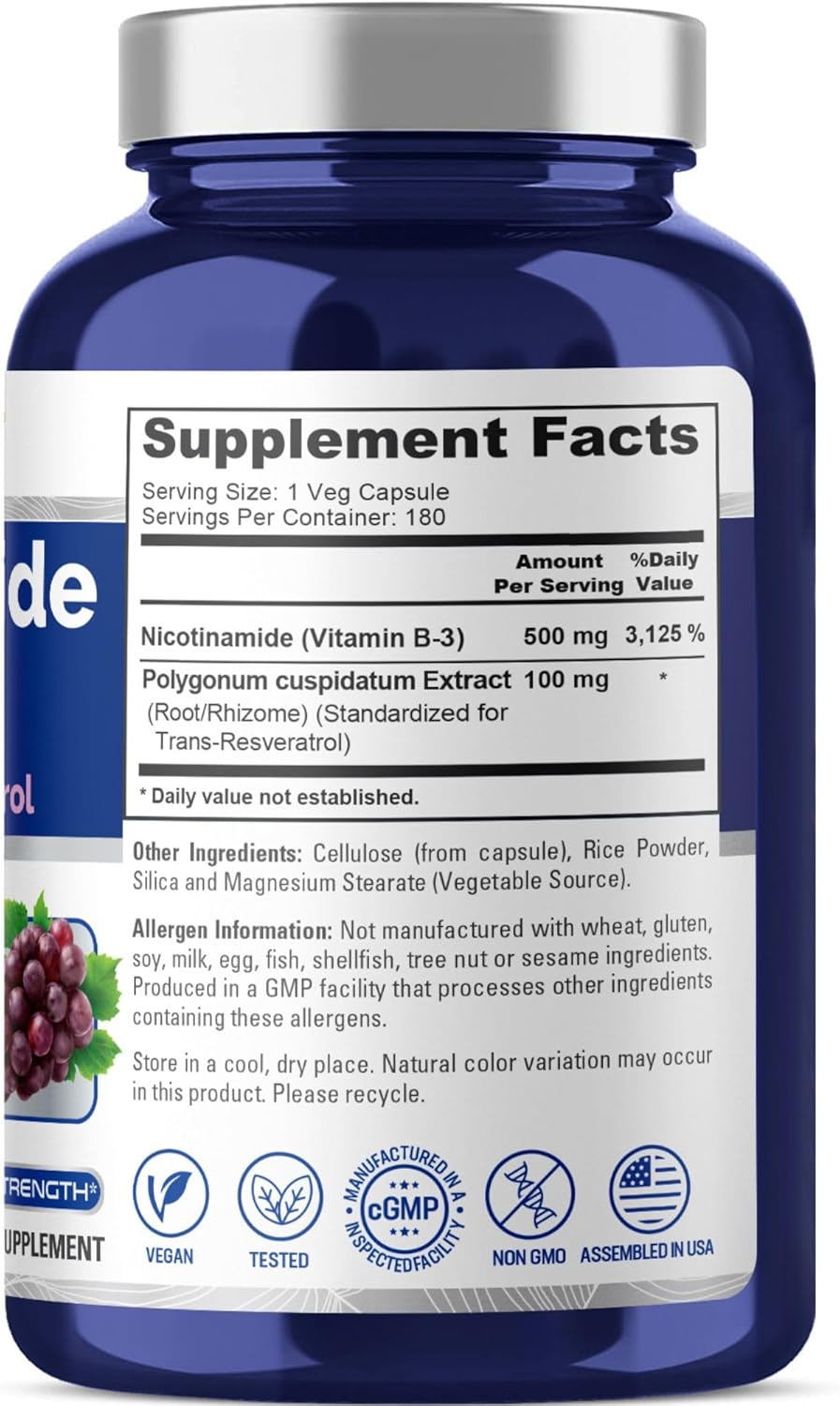 Nicotinamide with Resveratrol 500 mg 180 Vegetarian Caps S5732