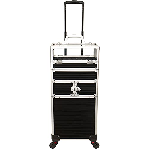 4 in 1 Aluminum Rolling Makeup Case with 360° Swivel Wheels E9623