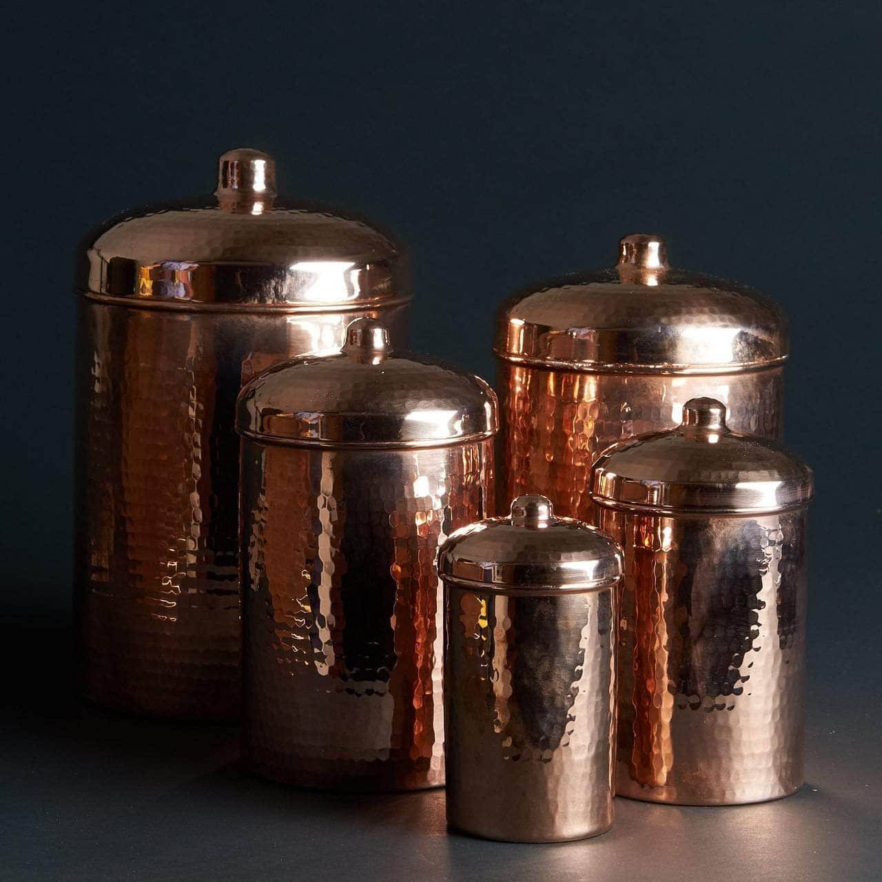 Polished Copper Kitchen Canisters, Five Pieces Z8135