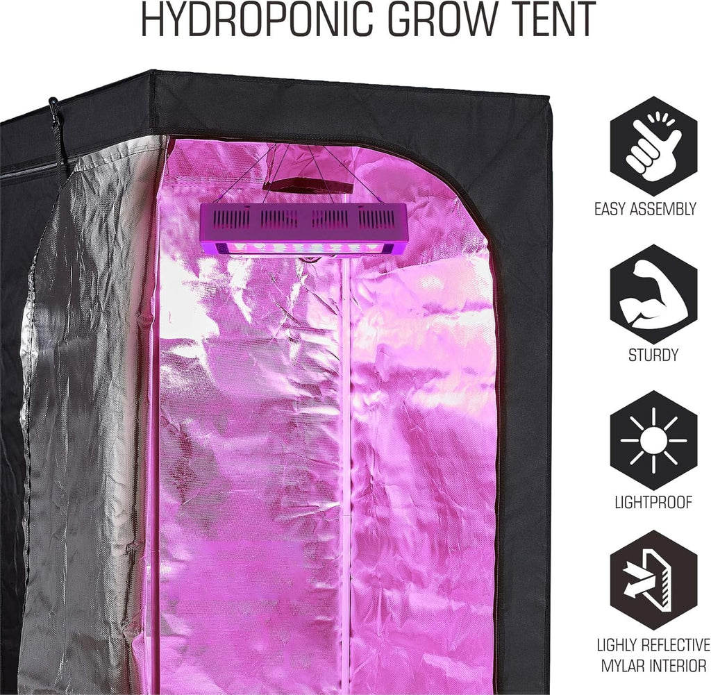 36''x20''x63'' 600D High Reflective Mylar Hydroponic Grow Tent with Removable Floor Tray K47038