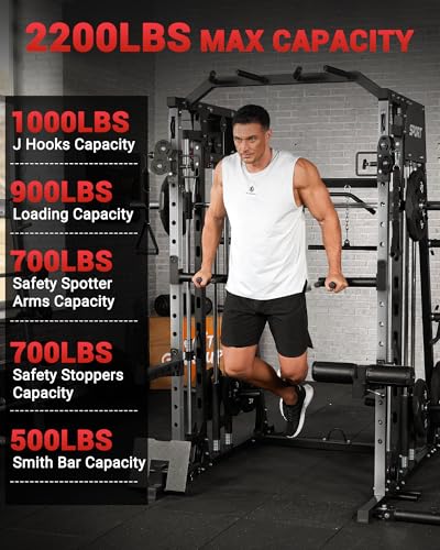 2200LBS Smith Machine Power Cage with Smith Bar, Cable Systems L464
