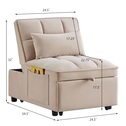4-in-1 Folding Velvet Sleeper Chair Bed with Storage Pockets V28490