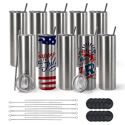 10 Pack 20oz Stainless Steel Vacuum Insulated Tumblers with Lid and Straw P9223