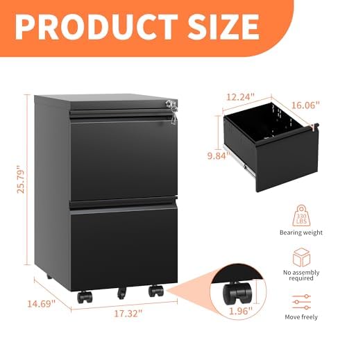 White 3-Drawer Mobile File Cabinet with Lock I15928