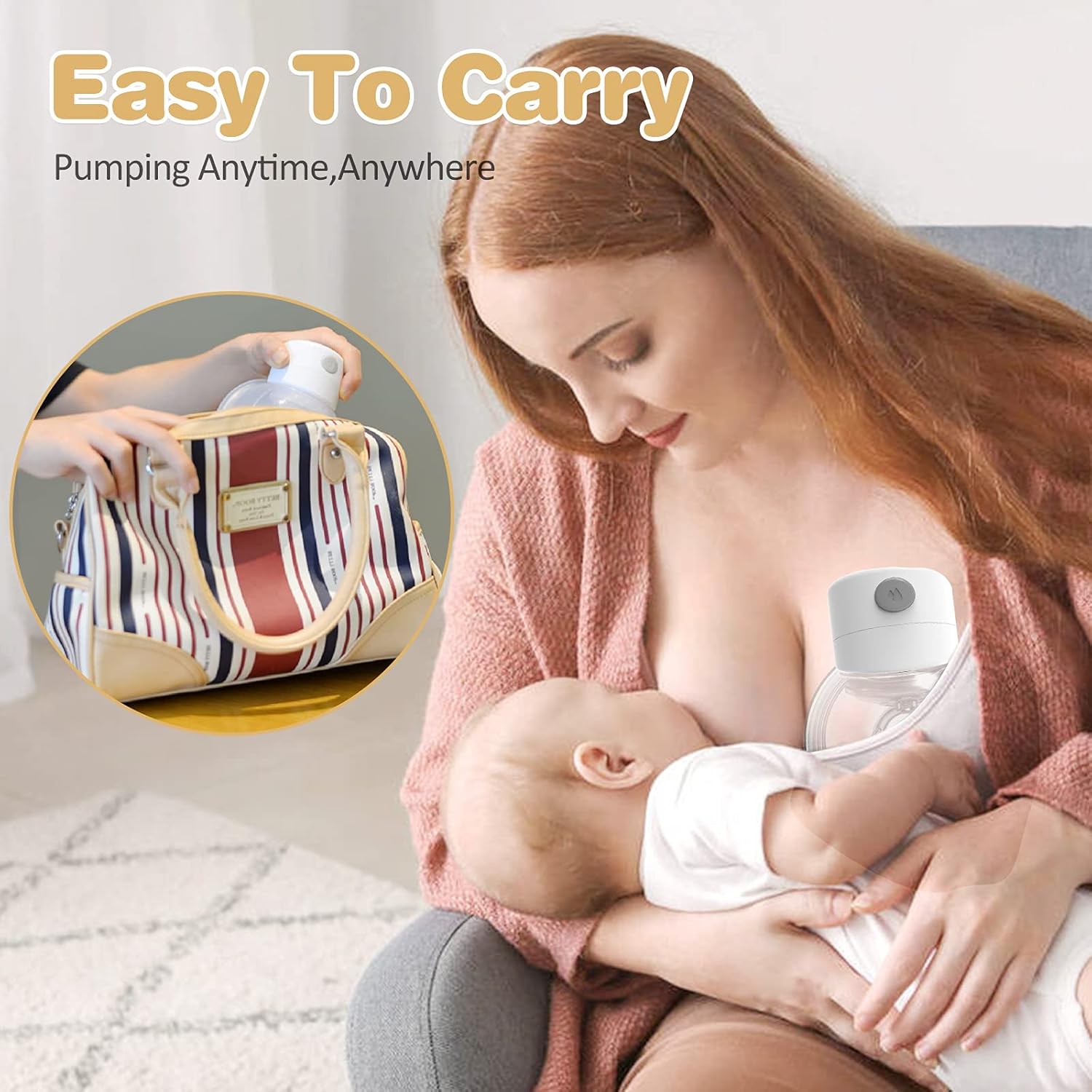 Electric Wearable Breast Pump, Hands Free, Portable, 2 Mode & 9 Levels, LCD Display M78817