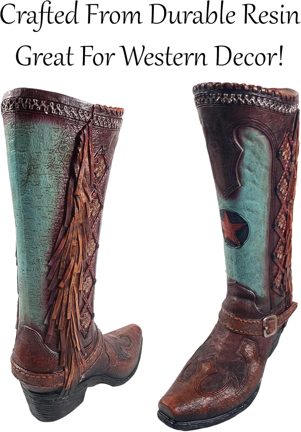 Brown Teal Cowboy Boot Vase 12 Inch I37498