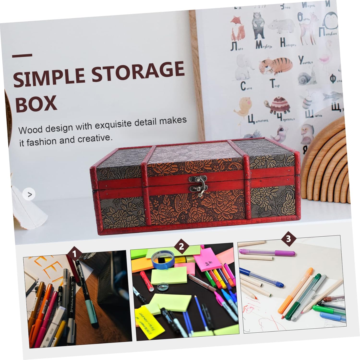 2pcs Wooden Jewelry Storage Case with Lock Ring C4047