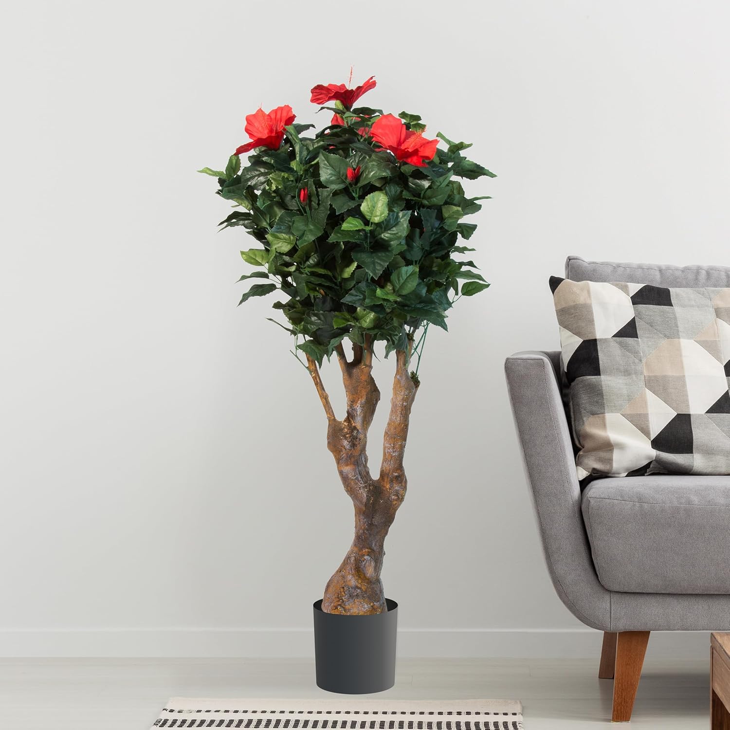 48-Inch UV-Resistant Artificial Hibiscus Plant with Pink Flowers S480
