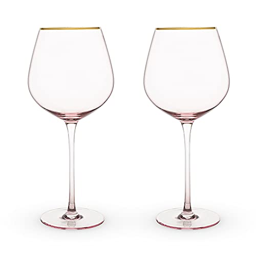 Rose Red Gold Rimmed Crystal Wine Glass Set of 2, 20 Ounces Y259