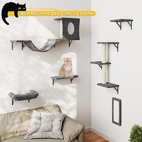 Gray 6 Pcs Wall Mounted Cat Furniture Set Y68017