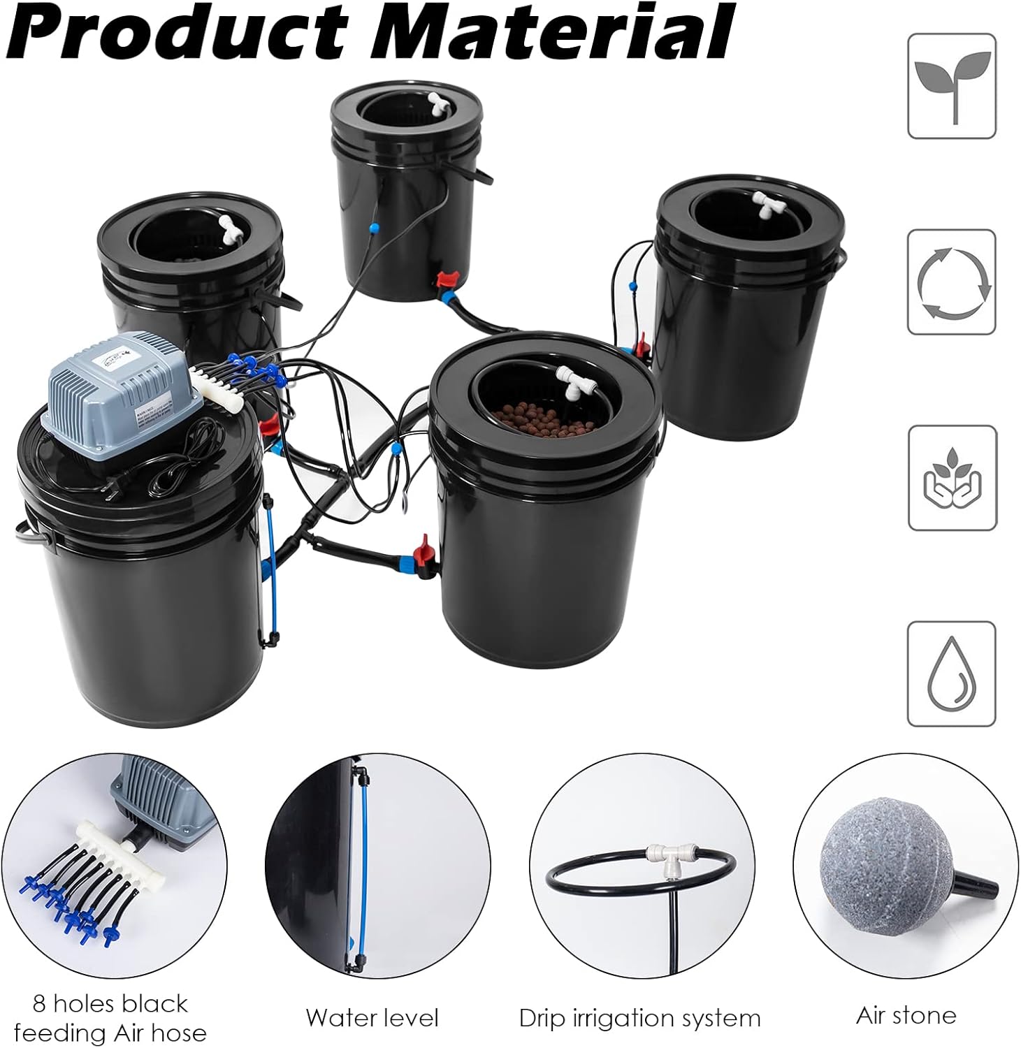 5 Gallon DWC Hydroponic Bucket Kit with Drip Irrigation System W879