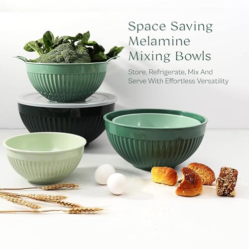 Navy 5 Piece Melamine Mixing Bowl Set with Lids and Colander L8609