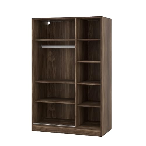 3 Door Freestanding Wardrobe Closet with Sliding Doors and Hanging Rod N5585
