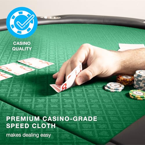 10-Person Foldable Poker Table with Speed Cloth and Stainless Steel Cupholders (Green, 84 Inch) C191756