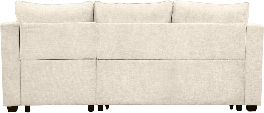 L-Shape Reversible Sleeper Sectional Couch Pull Out Sofa Bed with Storage Chaise and USB Ports Linen Tufted Upholstered Convertible Sofabed with 2 Pillows H520047