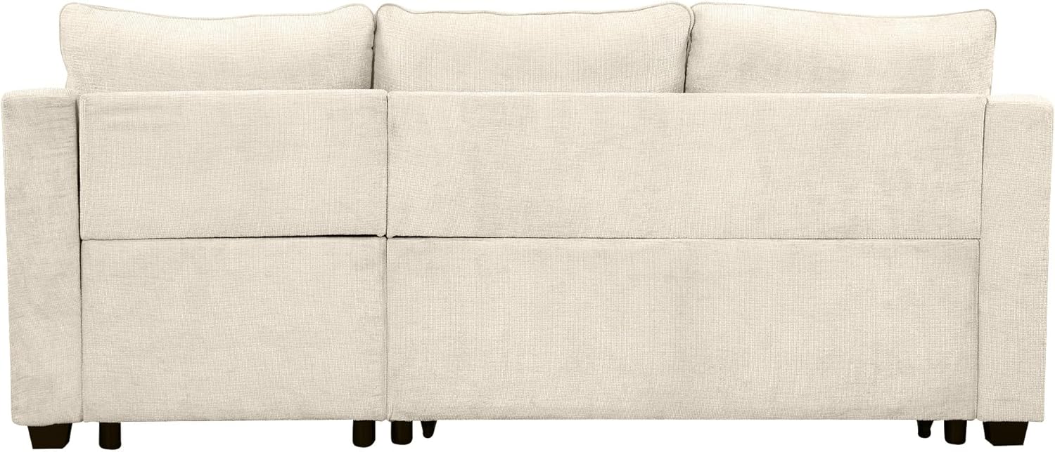 L-Shape Reversible Sleeper Sectional Couch Pull Out Sofa Bed with Storage Chaise and USB Ports Linen Tufted Upholstered Convertible Sofabed with 2 Pillows H520047