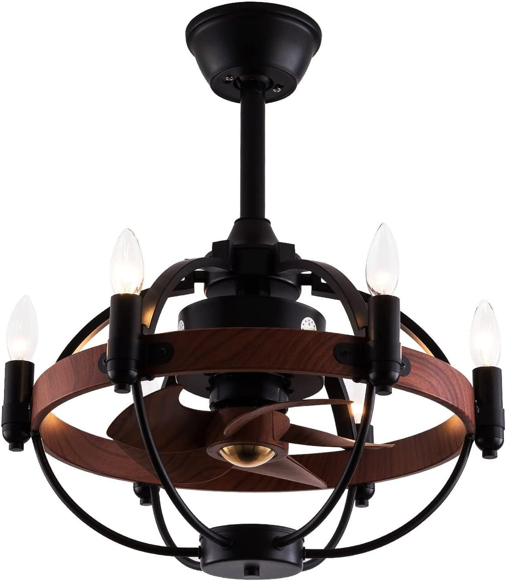 Black Cage Ceiling Fan with Light Remote Control P498