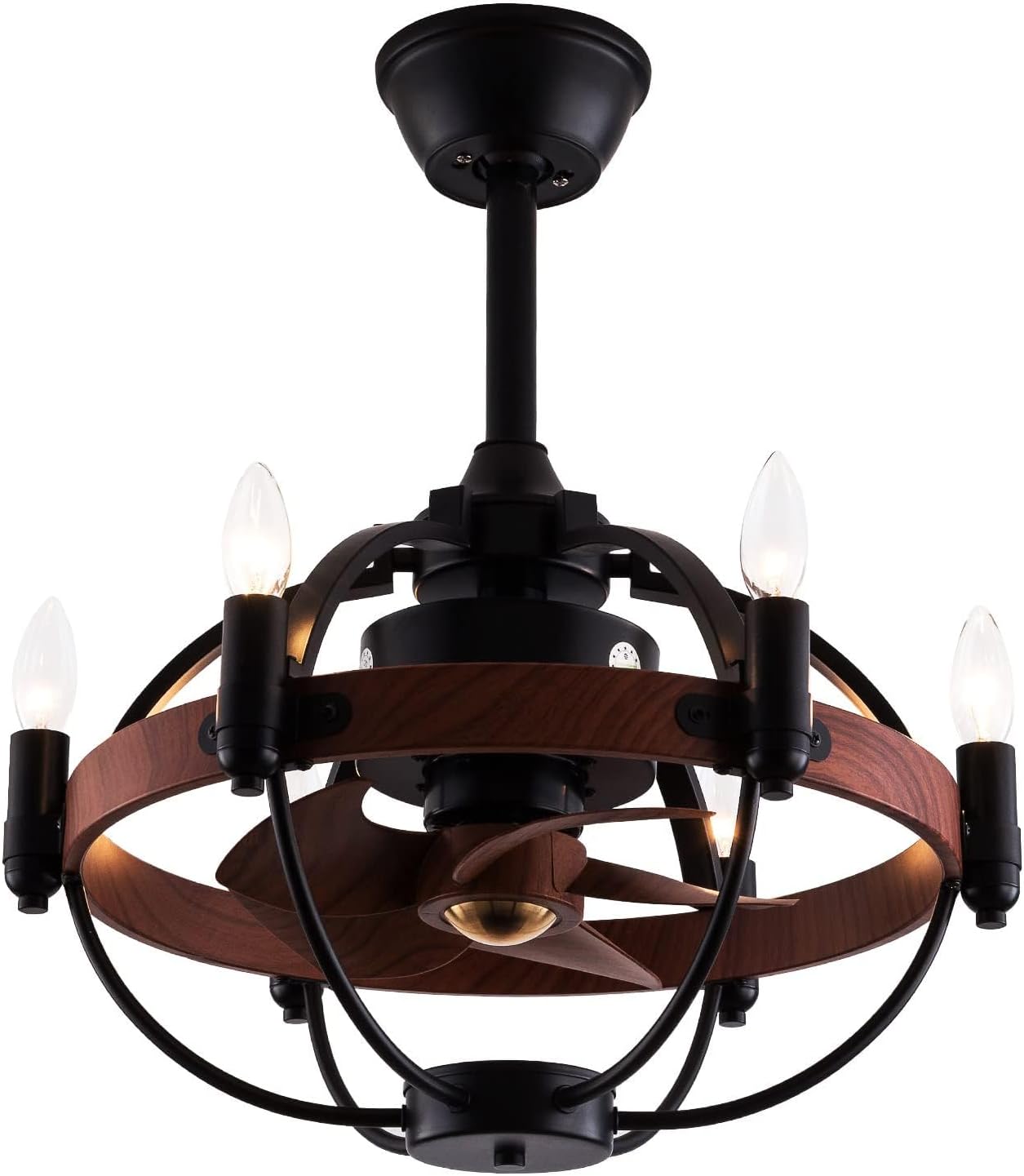Black Cage Ceiling Fan with Light Remote Control P498