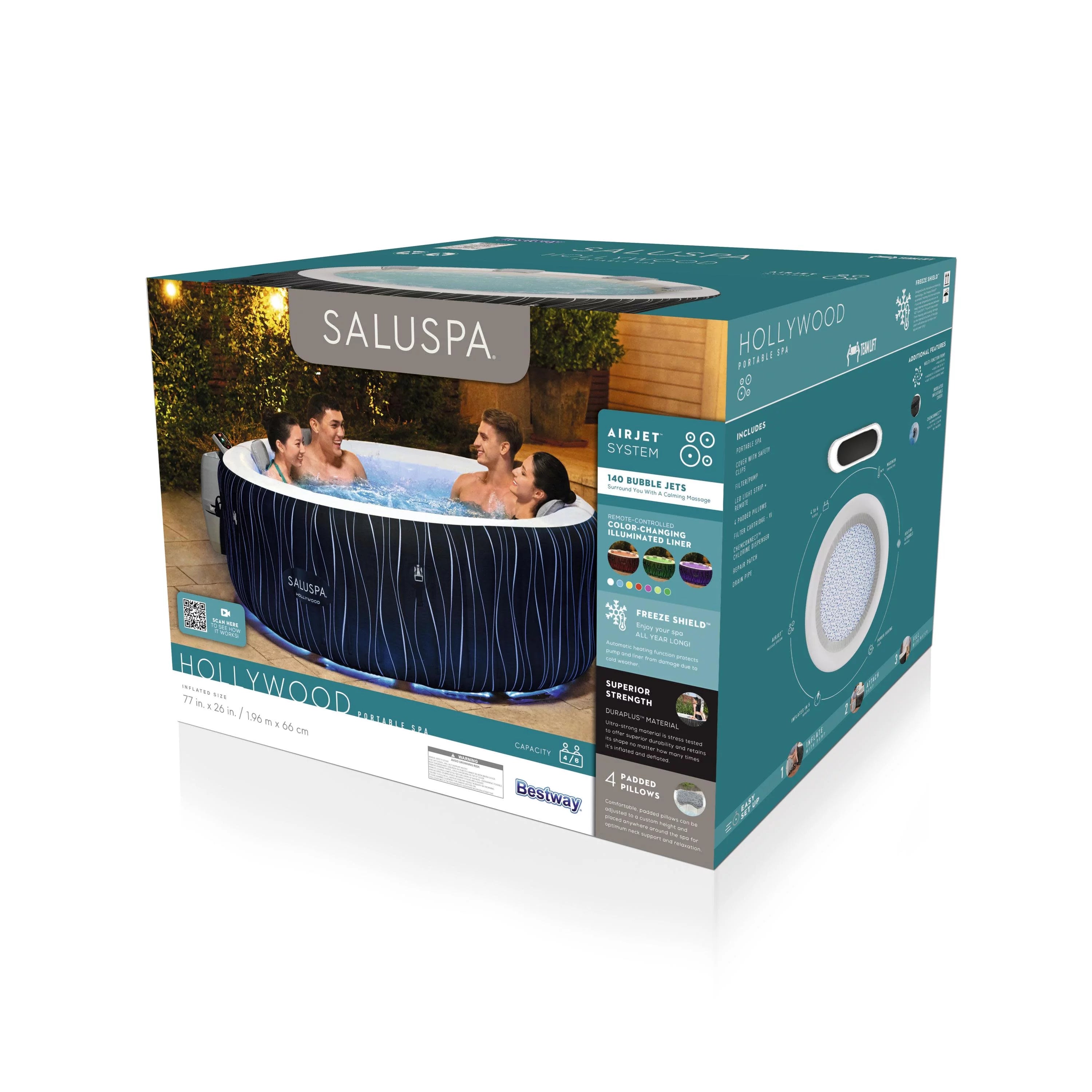 77" x 26" Inflatable Hot Tub with LED Lights L144