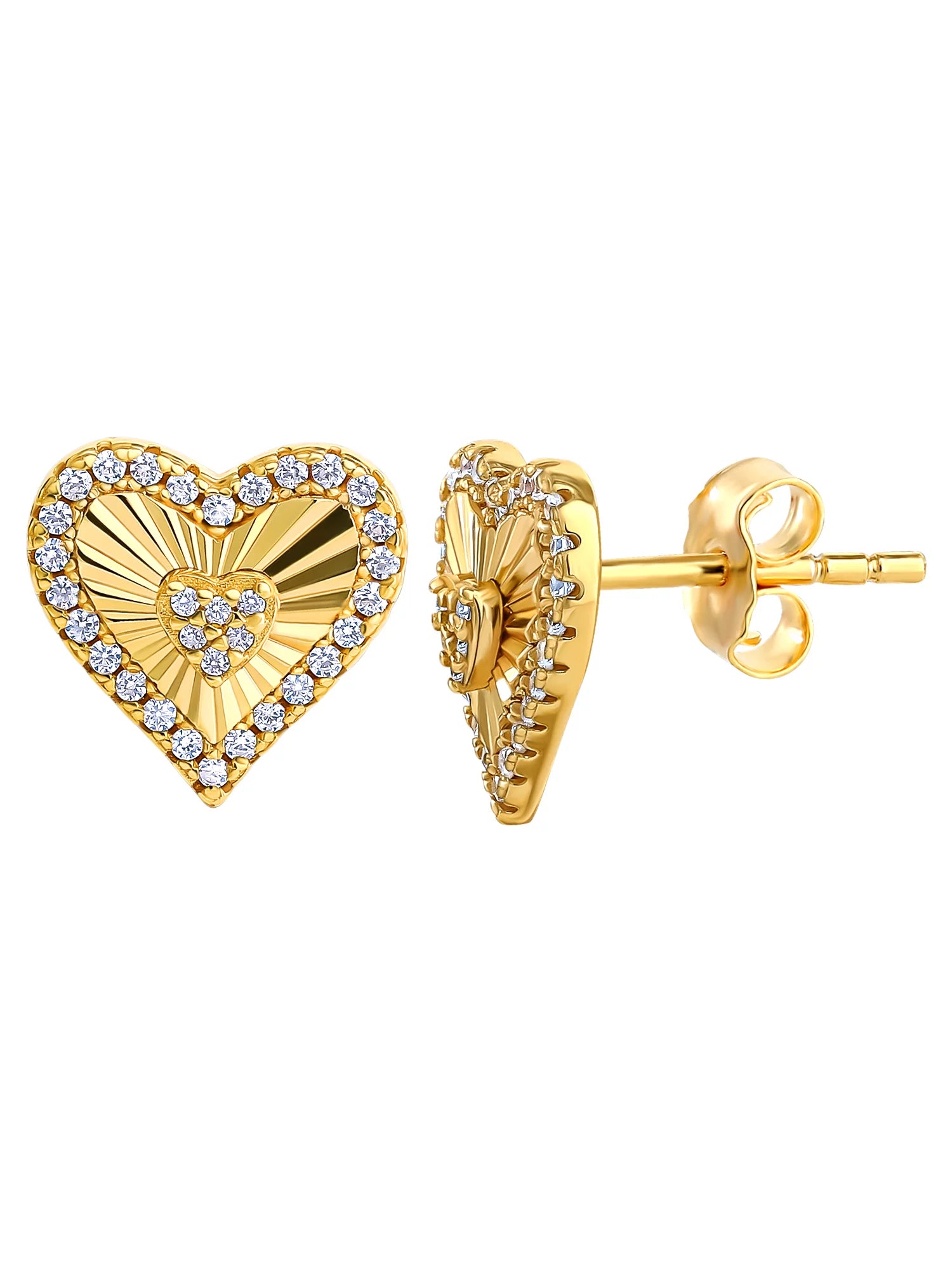 Sterling Silver 14KT Gold Plated Cubic Zirconia Heart Stud Earring U3044