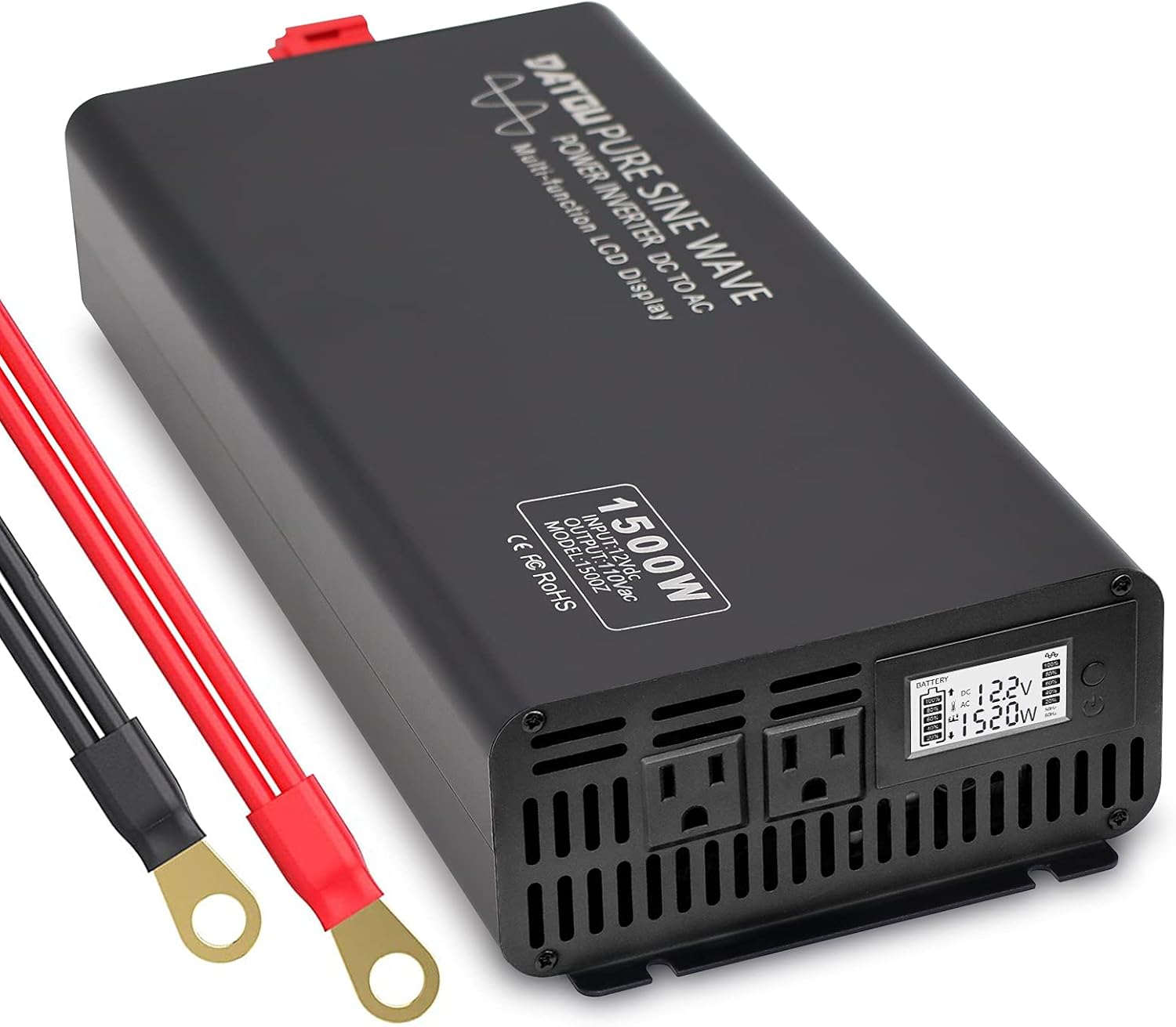 1500W Peak 3000W DC 12V to AC 110V 120V Power Inverter with 2 AC Outlets LCD Display M3858
