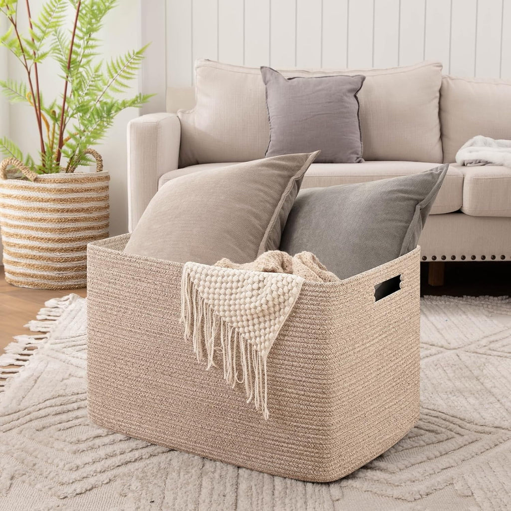 XXXLarge Cotton Rope Storage Basket, Oversized Blanket Basket, Black G7966