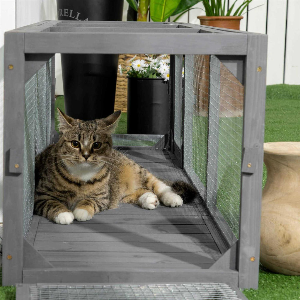 59 Long Cat Tunnel with Extendable Design Wooden Outdoor Cat Tunnel House W73429