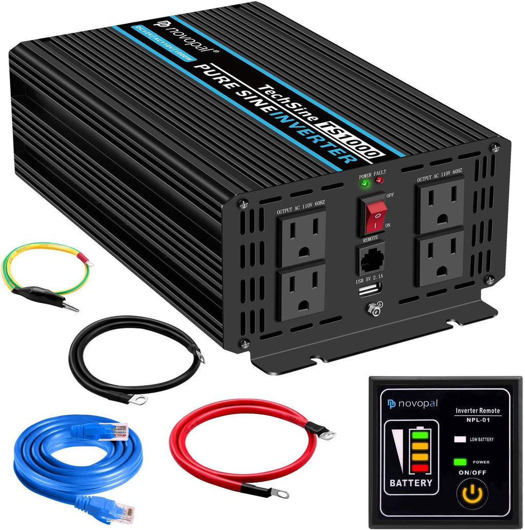 1000 Watt 24V DC to 110V AC Pure Sine Wave Power Inverter with 4 AC Outlets and USB Port Q552