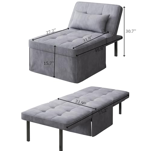 Gray Folding Ottoman Couch Bed with Adjustable Backrest H835