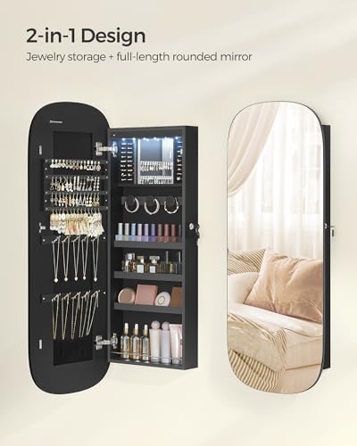 LED Jewelry Cabinet with Storage, 3.9 x 16.5 x 42.5 Inches, Black G1763