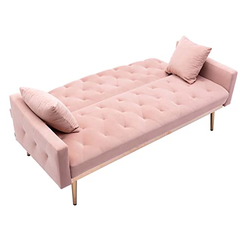 65" Velvet Convertible Futon Sofa Bed with 2 Pillows (Navy) Q108