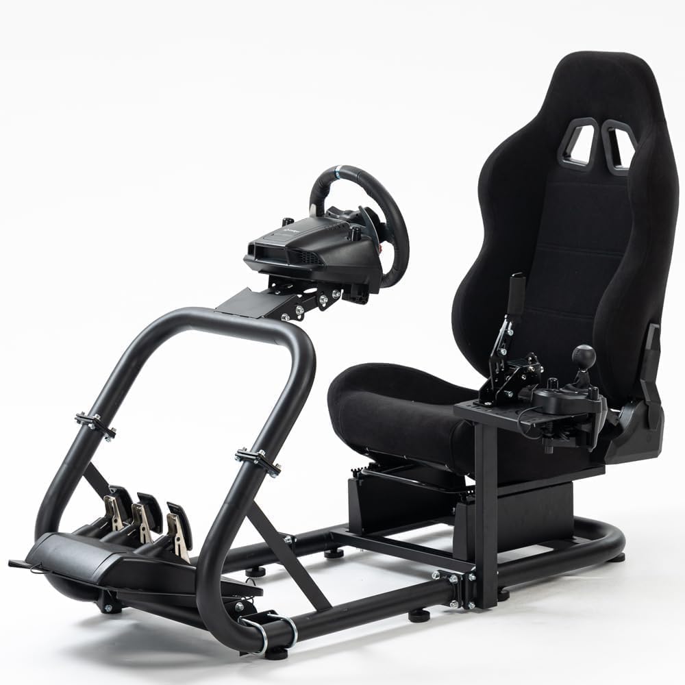 Racing Simulator Cockpit with Comfort Seat, Adjustable Sim Gaming Stand S62661