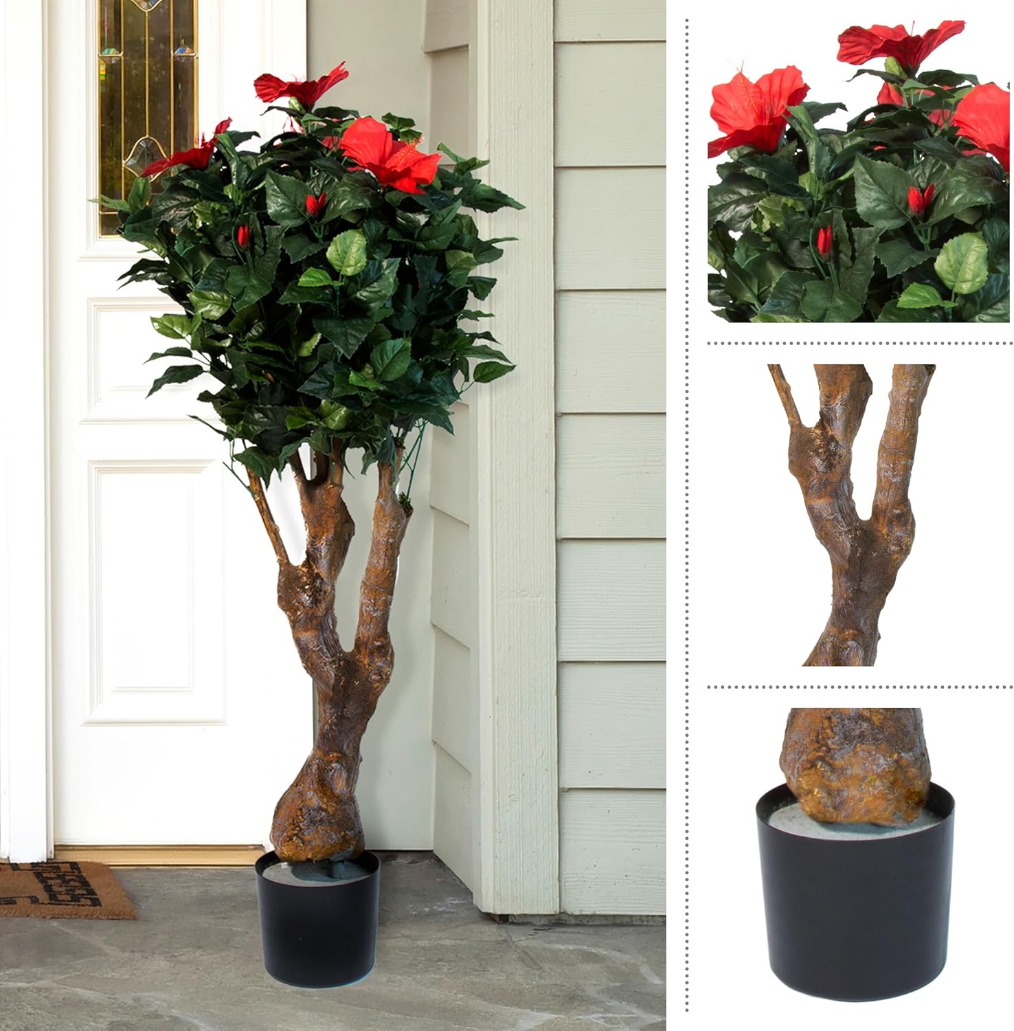 48-Inch UV-Resistant Artificial Hibiscus Plant with Pink Flowers S480