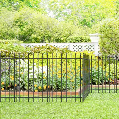 Black Metal Garden Fence 24 in H x 10 ft L 5 Panels + 6 Stakes O957082