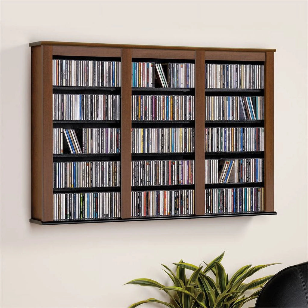 Triple Floating Media Wall Storage in Cherry and Black S843