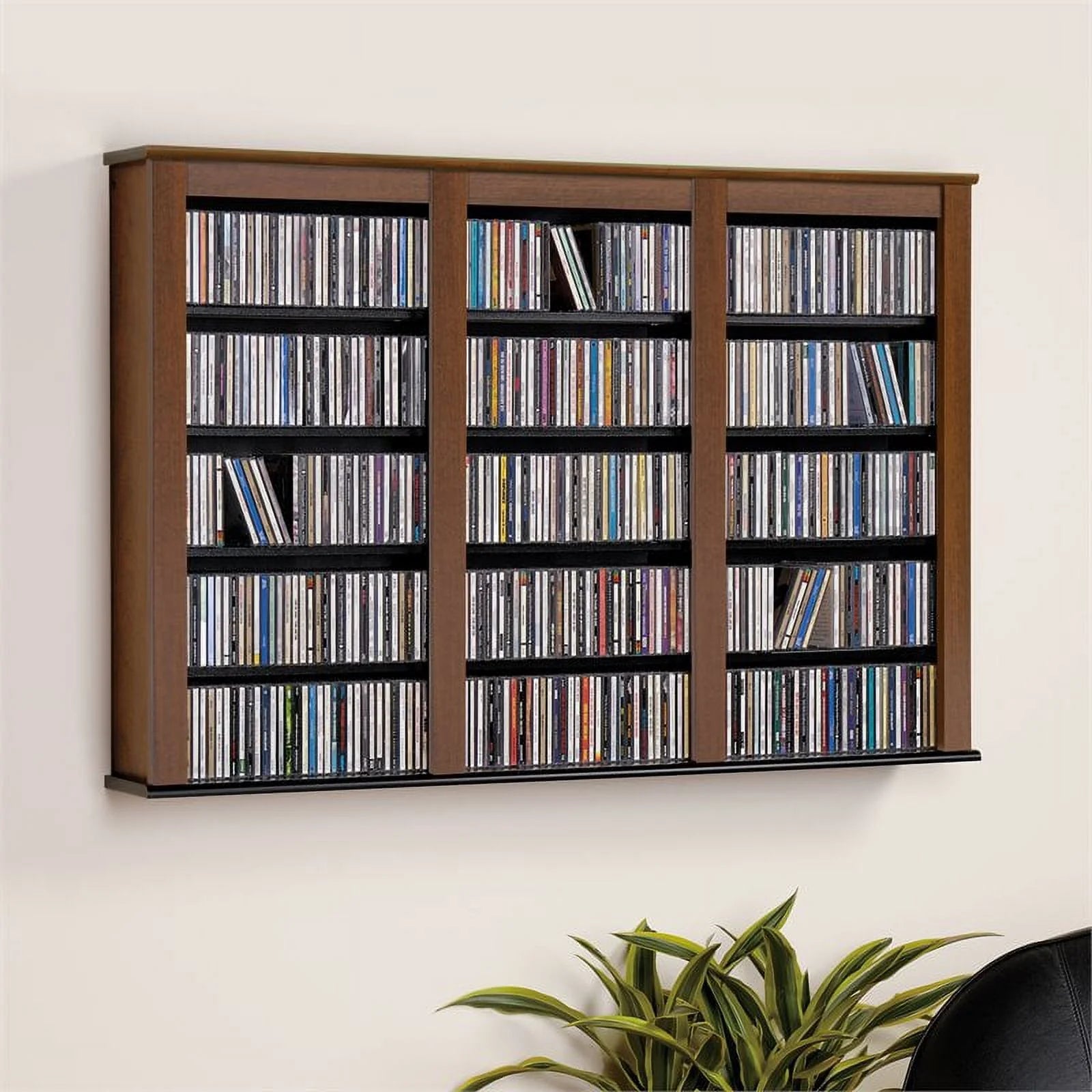 Triple Floating Media Wall Storage in Cherry and Black S843