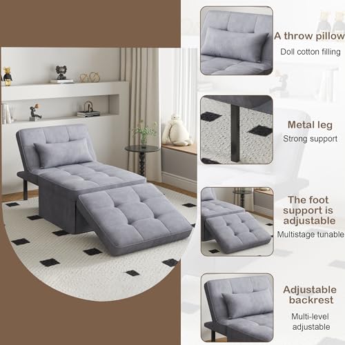 Gray Folding Ottoman Couch Bed with Adjustable Backrest H835