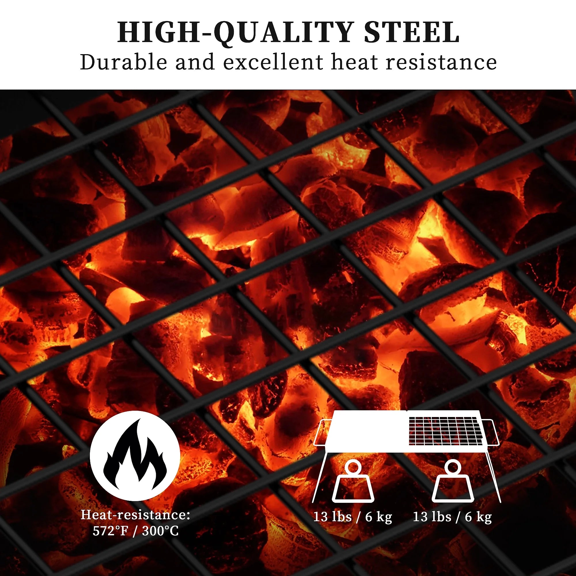 Folding Campfire Grill with Steel Mesh Grate L345922