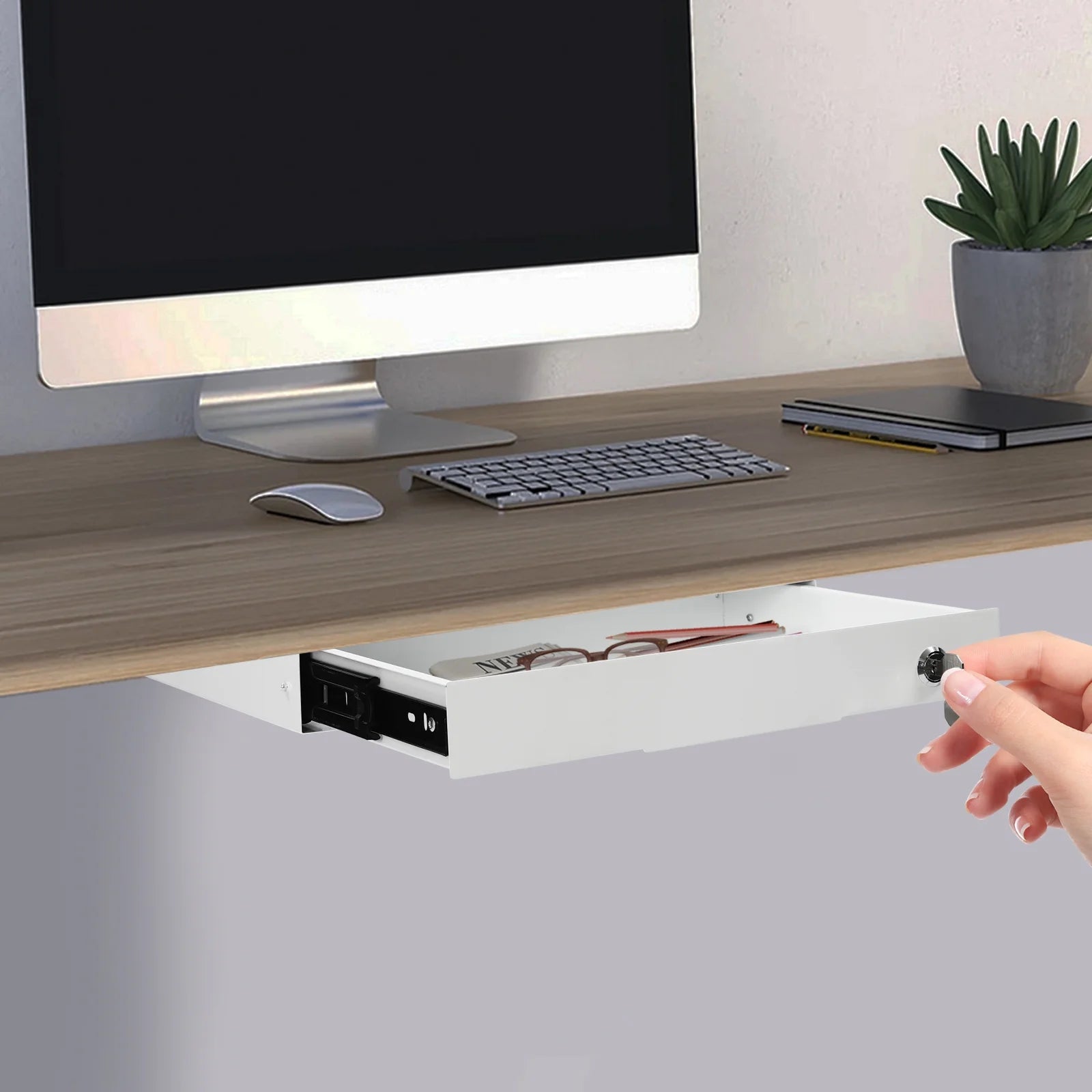 Under Desk Mounted Sliding Pull-out Drawer Storage Organizer M410772