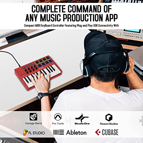 25 Key USB MIDI Keyboard Controller With 8 Backlit Drum Pads, Bluetooth Semi Weighted Q472375