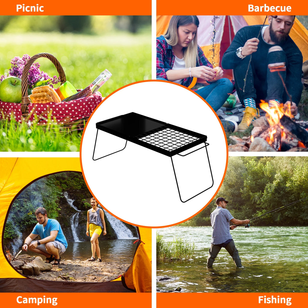 Folding Campfire Grill with Steel Mesh Grate L345922