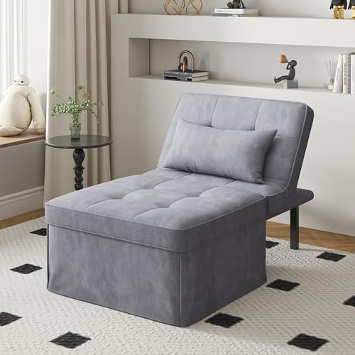 Gray Folding Ottoman Couch Bed with Adjustable Backrest H835