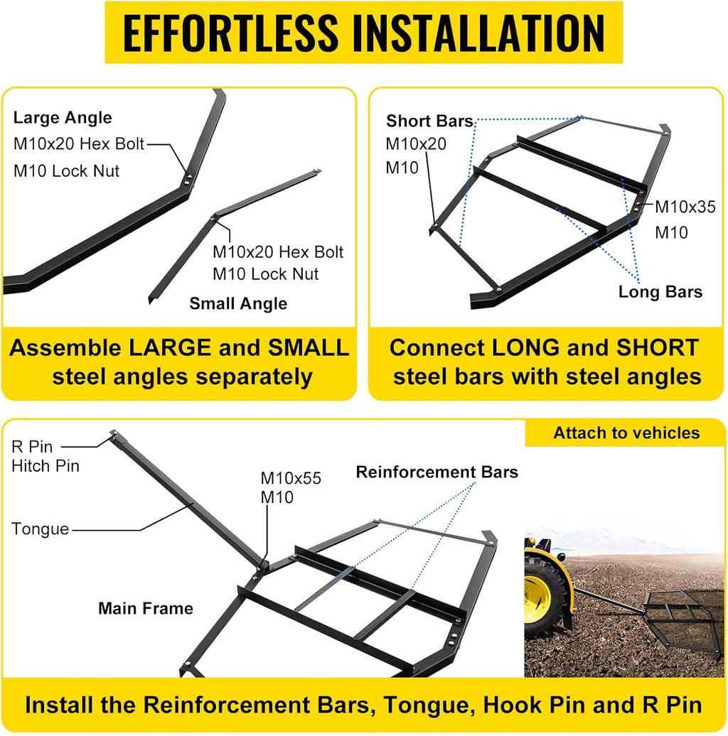 66" Width Tow Behind Steel Driveway Drag Harrow T361766