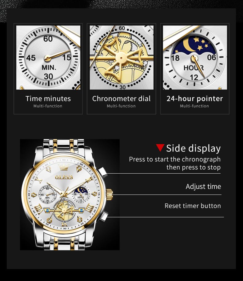 Stainless Steel Analog Quartz Moon Phase Watch N739349