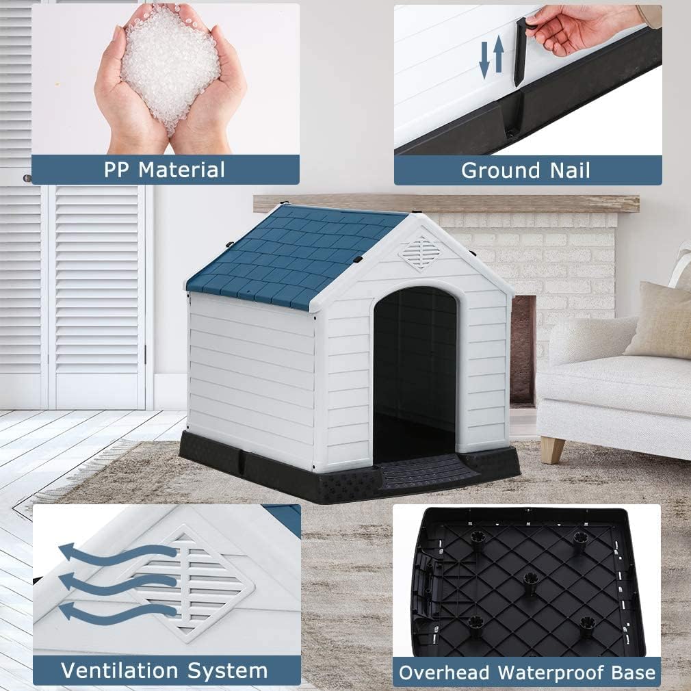 Large Plastic Dog House with Air Vents and Elevated Floor H1493