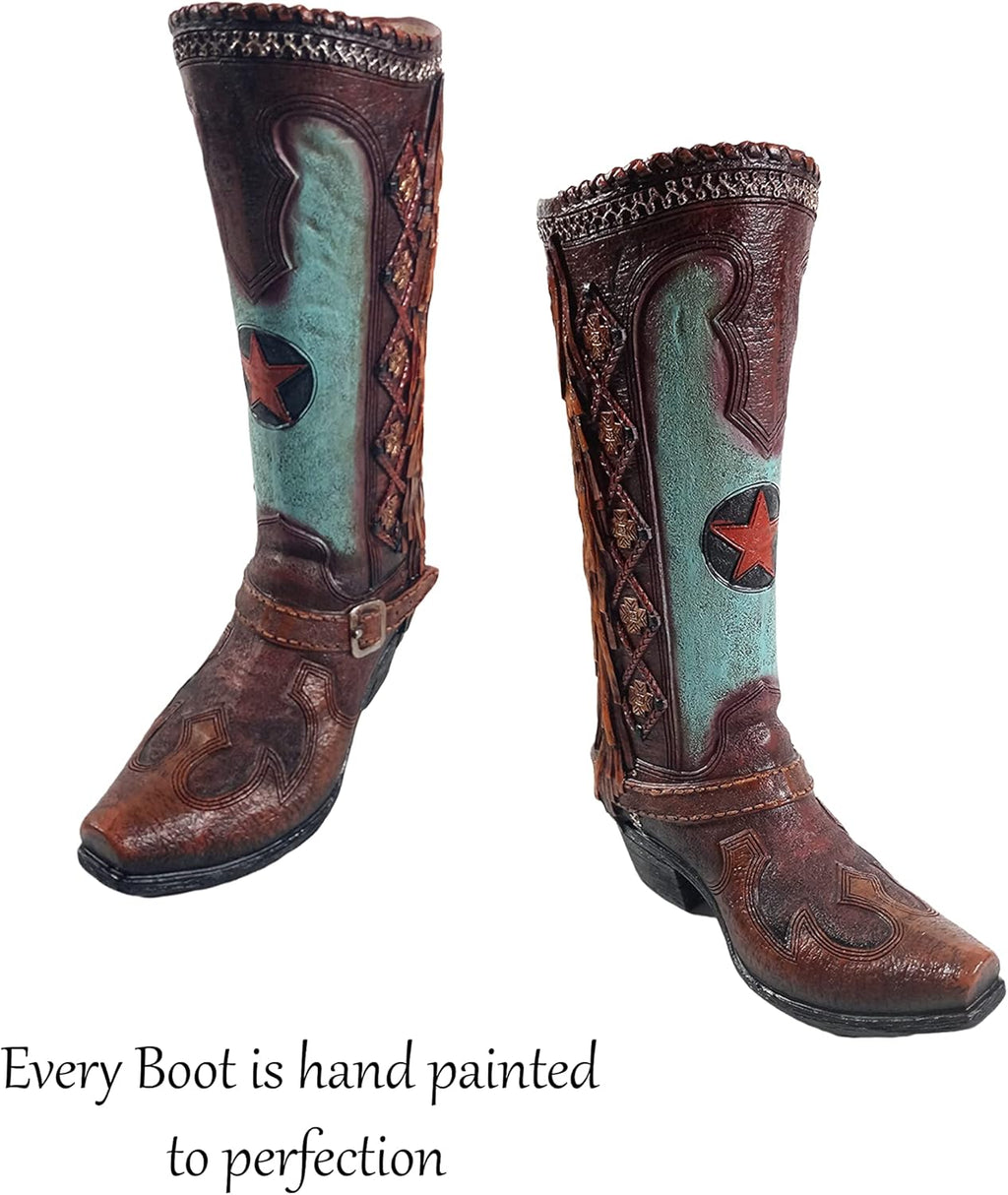 Brown Teal Cowboy Boot Vase 12 Inch I37498